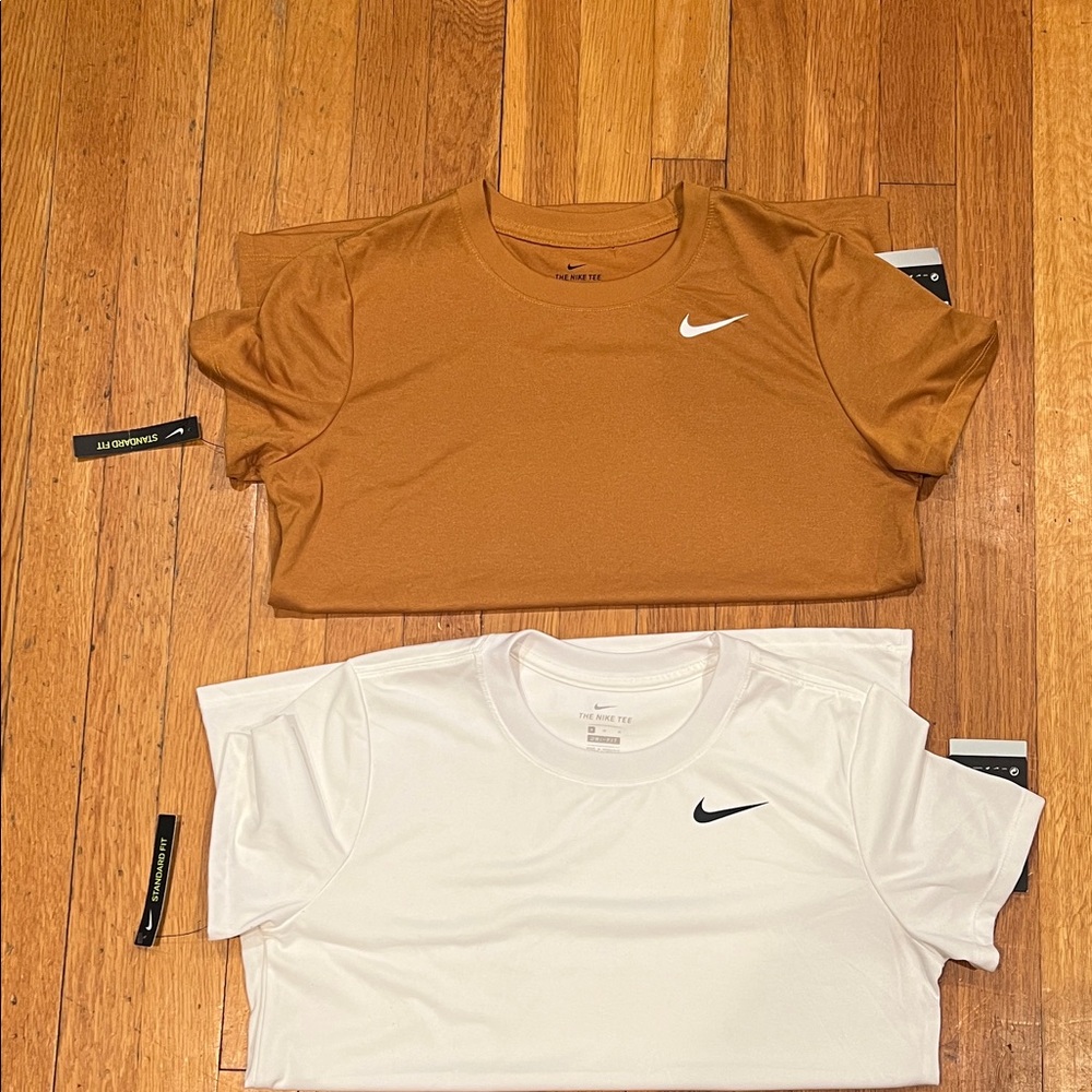 Nike Performance Tees in White and Brown